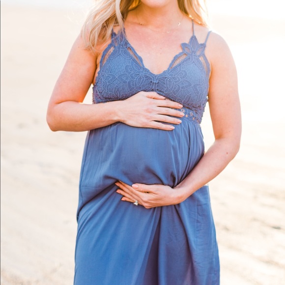 Dusty Blue Lace Maxi Dress - Picture 2 of 4